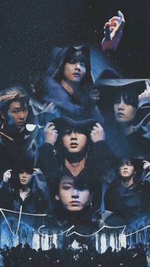 a collage of a group of young men dressed in black robes