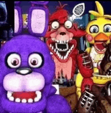 a group of five nights at freddy 's characters including bonnie , foxy , chica and toy chica .