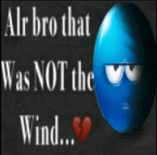 a blue smiley face with the words " alr bro that was not the wind " on it