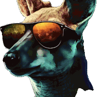 a painting of a kangaroo wearing sunglasses with a reflection of a forest