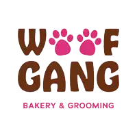 a logo for a bakery and grooming shop called woof gang