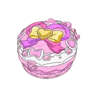 a drawing of a pink cake with hearts and bows on it