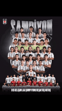 a group of soccer players are posing for a team photo with the word sampiyon on the bottom