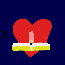 a drawing of a red heart with a pink heart on top of a yellow book
