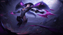 a league of legends character holding a purple weapon