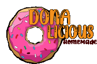 a pink donut with the words dona licious homemade written above it