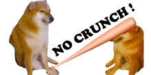 two dogs are sitting next to each other with the words " no crunch " written above them