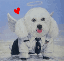 a painting of a poodle wearing a police uniform and tie