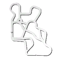 a white drawing of a race track with a checkered flag