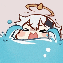 a cartoon of an angel crying in the water .