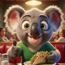 a cartoon koala is giving a thumbs up while eating a taco