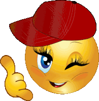 a cartoon smiley face wearing a red hat giving a thumbs up