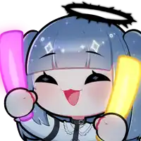 a cartoon drawing of a girl with a halo on her head holding two glowing sticks