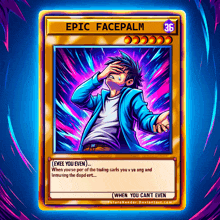 a card with a man covering his face called epic facepalm