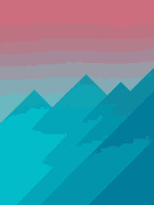 a blue and pink background with a mountain in the foreground