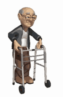 an elderly man is using a walker with wheels