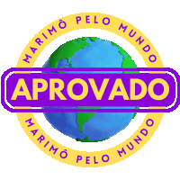 a purple and yellow circle with a globe and the word aprovado