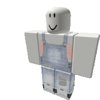 a roblox character is wearing overalls and a smiley face