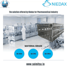 an advertisement for niedax for pharmaceutical industry shows a clean room