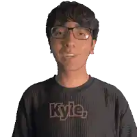 a man wearing glasses and a kyle shirt makes a funny face