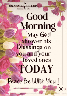 a greeting card that says good morning may god shower his blessings on you and your loved ones today