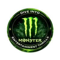 a monster logo that says " dive into entertainment thrills " on it