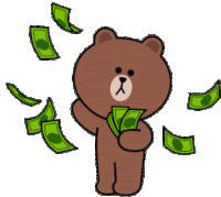 a brown teddy bear holding a bunch of money