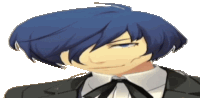 a cartoon character with blue hair is wearing a suit and tie