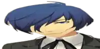 a cartoon character with blue hair is wearing a suit and tie