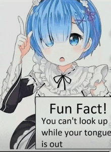 a picture of a girl with blue hair and a sign that says fun fact