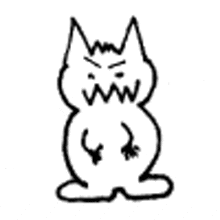 a black and white drawing of a cartoon cat with a very angry face .