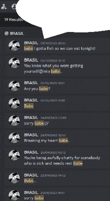 a screenshot of a conversation between brasil and someone named babe