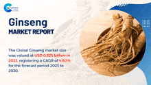 a ginseng market report is displayed with a picture of ginseng