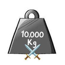 a cartoon illustration of a weight with two crossed swords .