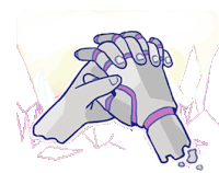 a cartoon drawing of two hands holding a broken piece of rock