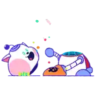 a cartoon drawing of a cat and a robot with confetti coming out of them