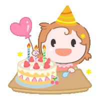 a girl wearing a party hat is sitting at a table with a birthday cake