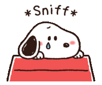 a cartoon of snoopy laying on a red blanket with the word sniff written above him