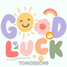 a colorful greeting card with the words good luck tomorrow