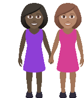 two women in purple and pink dresses hold hands