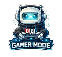 a sticker of a robot playing a video game with the words gamer mode below him