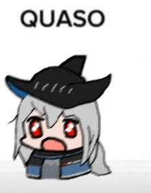 a drawing of a girl with red eyes and the word quaso on the bottom