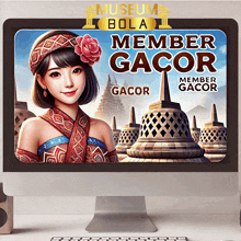 a computer monitor displays a poster for museum bola member gacor