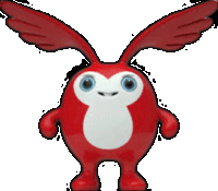 a red and white cartoon character with wings on a white background