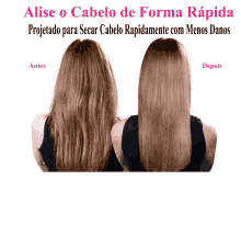 a before and after photo of a woman 's hair with the words " alise o cabelo de forma rapida "