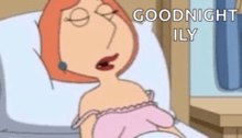 a cartoon of a woman laying in bed with the words goodnight ily written above her