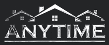 a logo for anytime shows a house and the word anytime