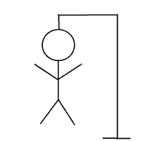 a stick figure is hanging on a rope with a circle around his head .