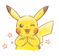 a drawing of a pikachu with a wink on his face