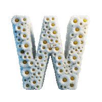 the letter w is made out of daisies and has the letters abc on the bottom